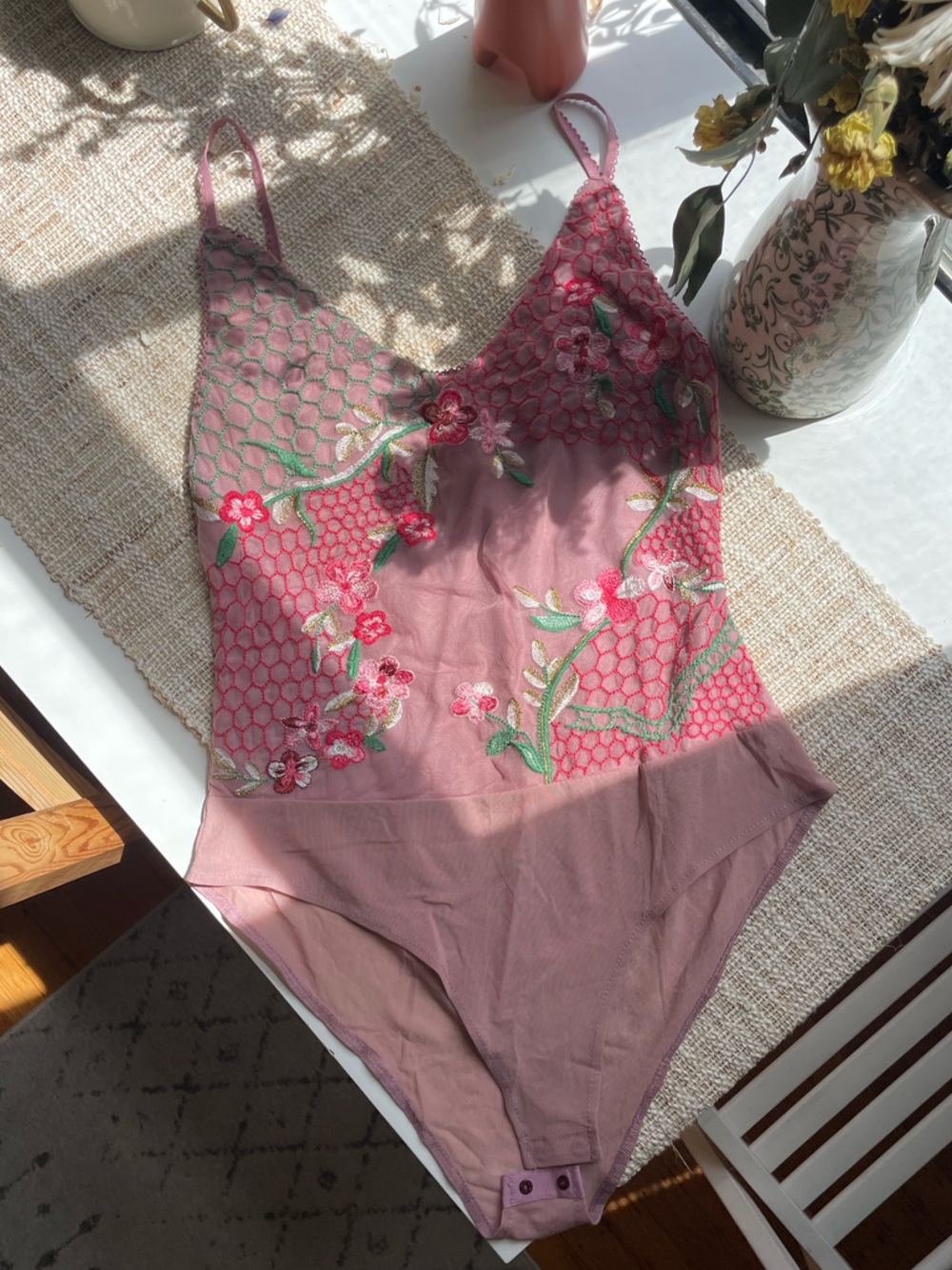 Topshop Dusty Pink Floral Embroidered Body - Size 8